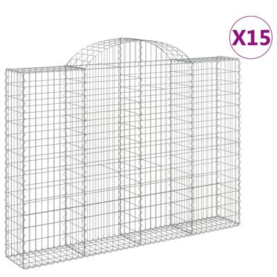 vidaXL Paniers à gabions arqués 15 pcs 200x30x140/160 cm Fer galvanisé