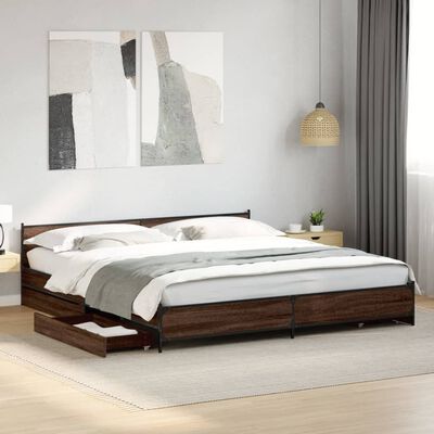 vidaXL Cadre de lit avec tiroirs sans matelas chêne marron 180x200 cm