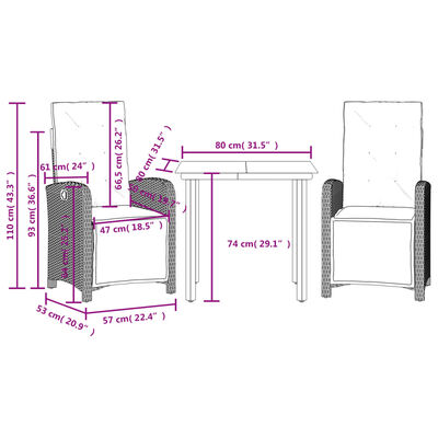 vidaXL Ensemble de bistro 3 pcs avec coussins beige résine tressée