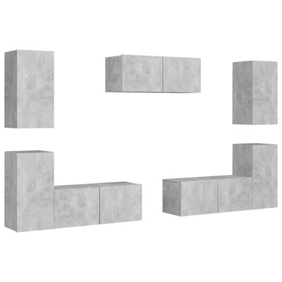 vidaXL Ensemble de meubles TV 7 pcs Gris béton Bois d'ingénierie