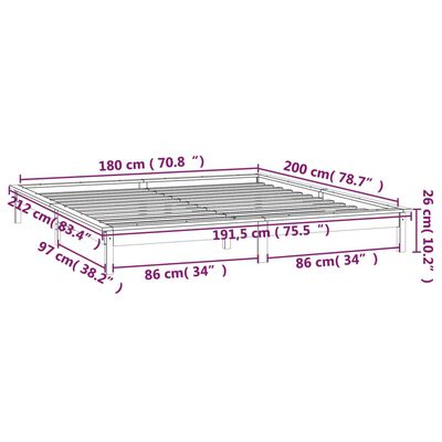 vidaXL Cadre de lit à LED gris 180x200 cm super king bois massif