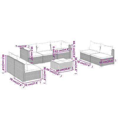 vidaXL Salon de jardin 8 pcs avec coussins Résine tressée Gris