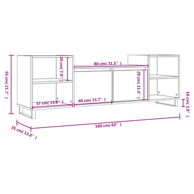 vidaXL Meuble TV Chêne fumé 160x35x55 cm Bois d'ingénierie