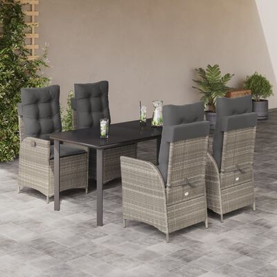 vidaXL Ensemble à manger de jardin et coussins 5 pcs gris clair rotin