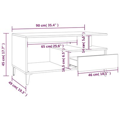 vidaXL Table basse Noir 90x49x45 cm Bois d'ingénierie