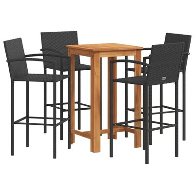 vidaXL Ensemble de bar de jardin 5 pcs noir bois massif acacia rotin