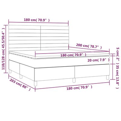 vidaXL Sommier à lattes de lit et matelas et LED Noir 180x200 cm Tissu