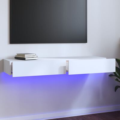 vidaXL Meuble TV avec lumières LED Blanc 120x35x15,5 cm