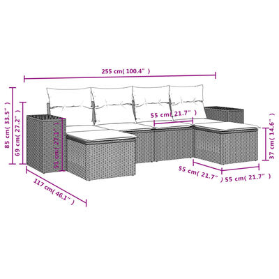 vidaXL Salon de jardin 6 pcs avec coussins noir résine tressée