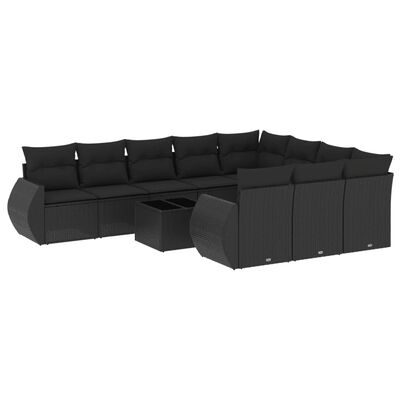 vidaXL Salon de jardin 11 pcs avec coussins noir résine tressée