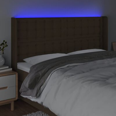 vidaXL Tête de lit à LED Marron foncé 163x16x118/128 cm Tissu