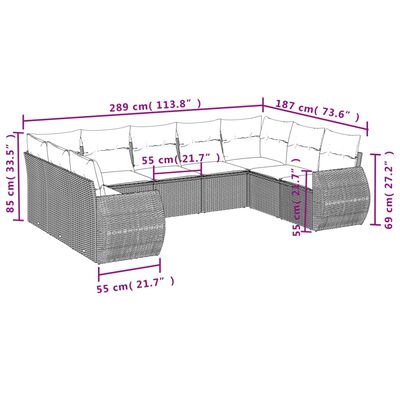 vidaXL Salon de jardin avec coussins 9 pcs beige résine tressée