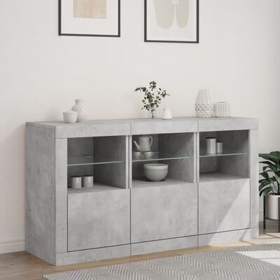 vidaXL Buffet avec lumières LED gris béton 123x37x67 cm