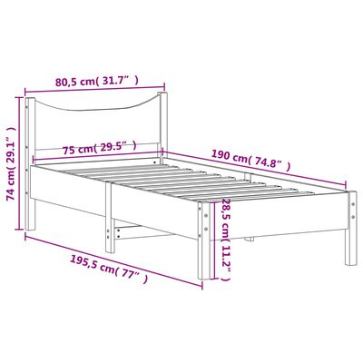 vidaXL Cadre de lit sans matelas blanc 75x190 cm bois de pin massif