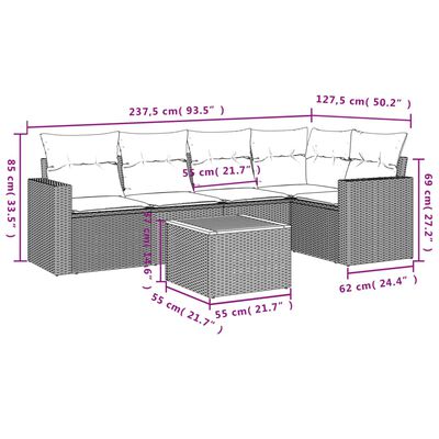 vidaXL Salon de jardin 6 pcs avec coussins noir résine tressée