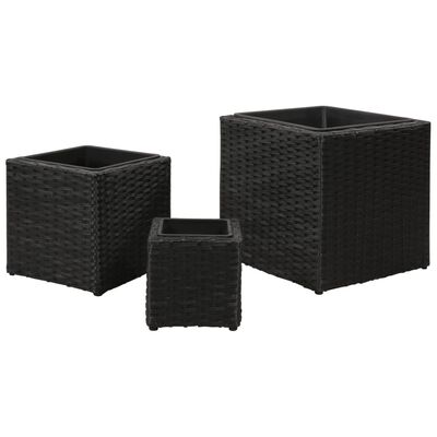 vidaXL Lits surélevés de jardin 3 pcs Résine tressée Noir