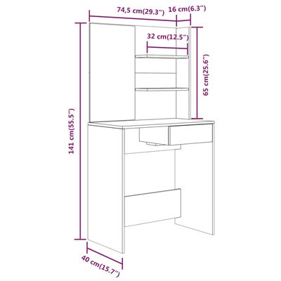 vidaXL Ensemble de coiffeuse Blanc brillant 74,5x40x141 cm