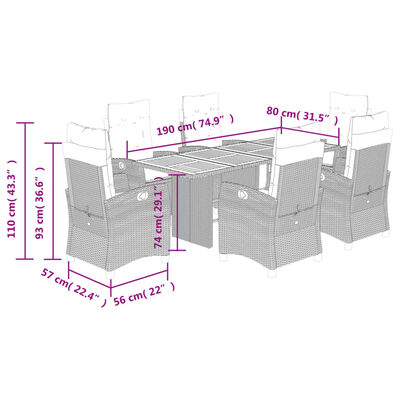 vidaXL Ensemble à manger de jardin coussins 7 pcs mélange beige rotin