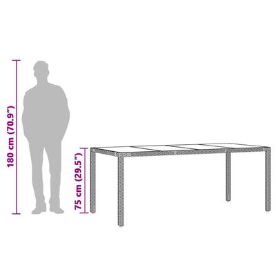 vidaXL Table de jardin dessus en verre Noir 90x90x75 cm Résine tressée