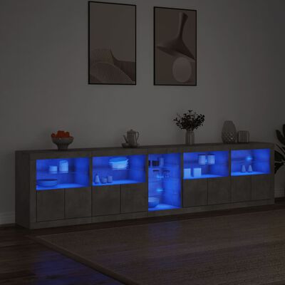 vidaXL Buffet avec lumières LED gris béton 283x37x67 cm