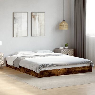 vidaXL Cadre de lit sans matelas chêne fumé 150x200 cm bois ingénierie