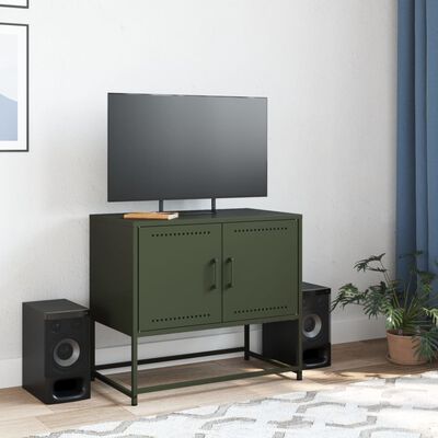 vidaXL Meuble TV vert olive 68,5x39x60,5 cm acier