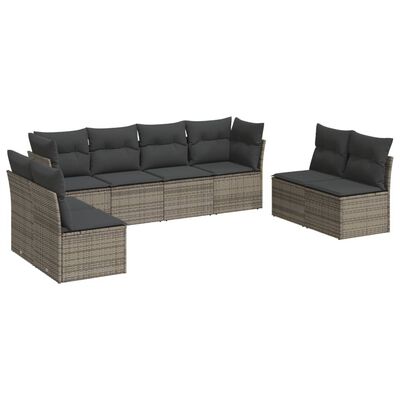 vidaXL Salon de jardin 8 pcs avec coussins gris résine tressée