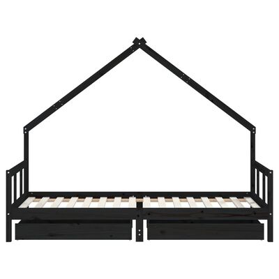 vidaXL Cadre de lit enfant avec tiroirs noir 90x200 cm bois pin massif