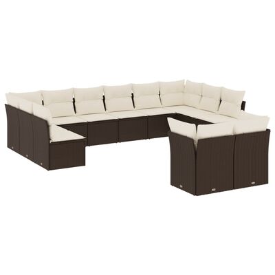 vidaXL Salon de jardin avec coussins 12 pcs marron résine tressée