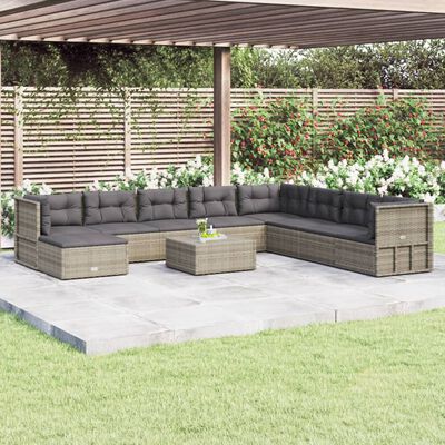 vidaXL Salon de jardin 9 pcs avec coussins Gris Résine tressée