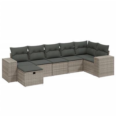 vidaXL Salon de jardin avec coussins 7 pcs gris résine tressée