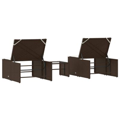 vidaXL Chaises longues lot de 2 avec table marron résine tressée