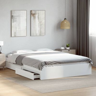 vidaXL Cadre de lit avec tiroirs blanc 150x200 cm bois d'ingénierie