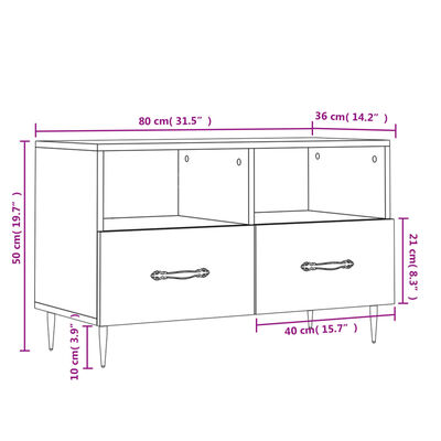 vidaXL Meuble TV Blanc brillant 80x36x50 cm Bois d'ingénierie