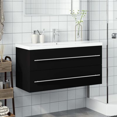 vidaXL Armoire lavabo de salle de bain avec bassin intégré noir