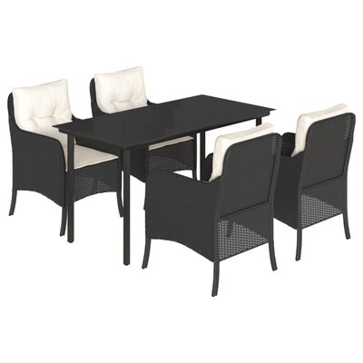 vidaXL Ensemble à manger de jardin coussins 5pcs Noir Résine tressée