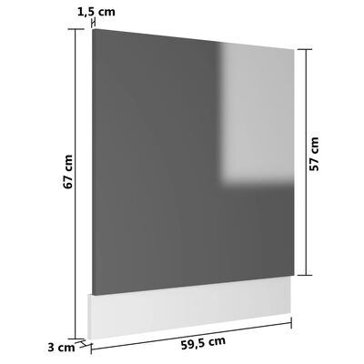 vidaXL Panneau de lave-vaisselle Gris brillant Bois d'ingénierie