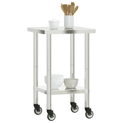 vidaXL Table de travail de cuisine avec roues 55x55x85 cm inox