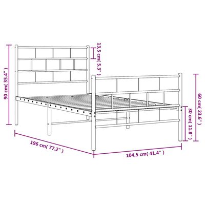 vidaXL Cadre de lit métal sans matelas avec pied de lit noir 100x190cm