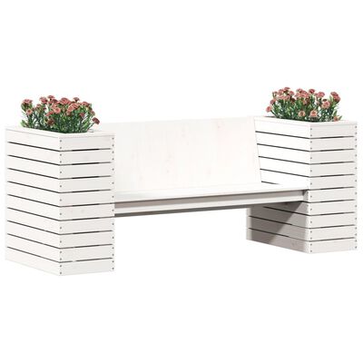 vidaXL Banc avec jardinières blanc 167,5x60x65 cm bois massif de pin