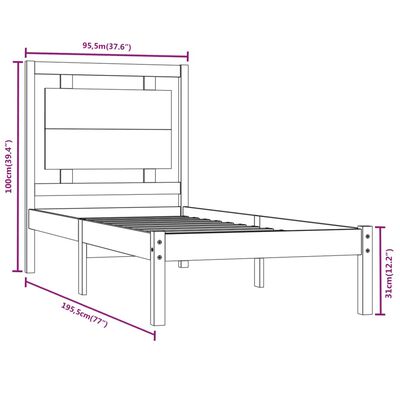 vidaXL Cadre de lit Noir Bois massif 90x190 cm Simple