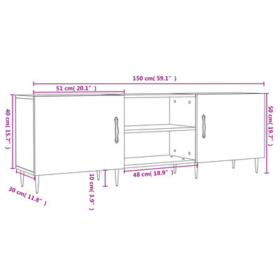 vidaXL Meuble TV chêne sonoma 150x30x50 cm bois d'ingénierie