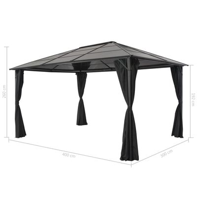 vidaXL Tonnelle avec rideau Aluminium 4x3x2,6 m Noir