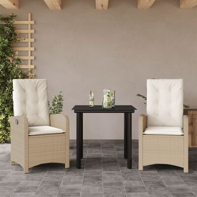 vidaXL Ensemble à manger de jardin et coussins 3 pcs Beige poly rotin