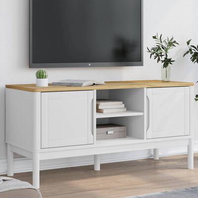 vidaXL Meuble TV FLORO blanc 114x43x55 cm bois massif de pin