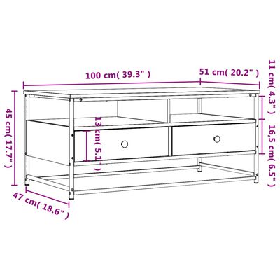 vidaXL Table basse chêne sonoma 100x51x45 cm bois d'ingénierie