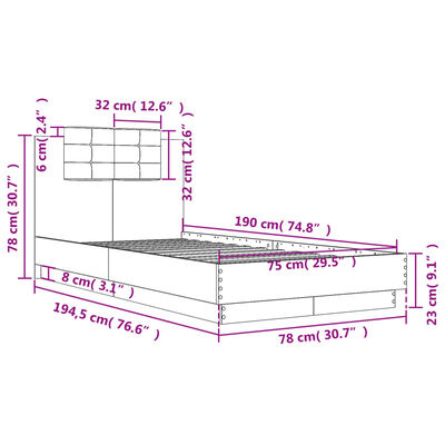 vidaXL Cadre de lit sans matelas noir 75x190 cm