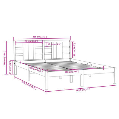 vidaXL Cadre de lit sans matelas blanc 180x200 cm bois massif