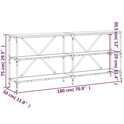 vidaXL Table console chêne fumé 180x30x75 cm bois d'ingénierie et fer