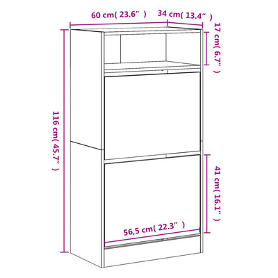 vidaXL Armoire à chaussures gris béton 60x34x116 cm bois d'ingénierie